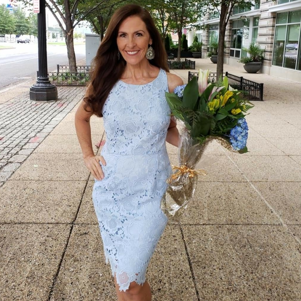 Katherine Kelly Kai Light Blue Lace Sleeveless Sheath Dress
